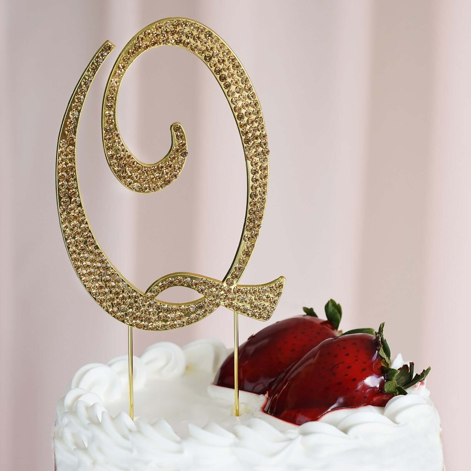 Rhinestone Cake Toppers 4.5" Gold Monogram Letter and Number Design - Stylish Event Cake Decorations - Image 30