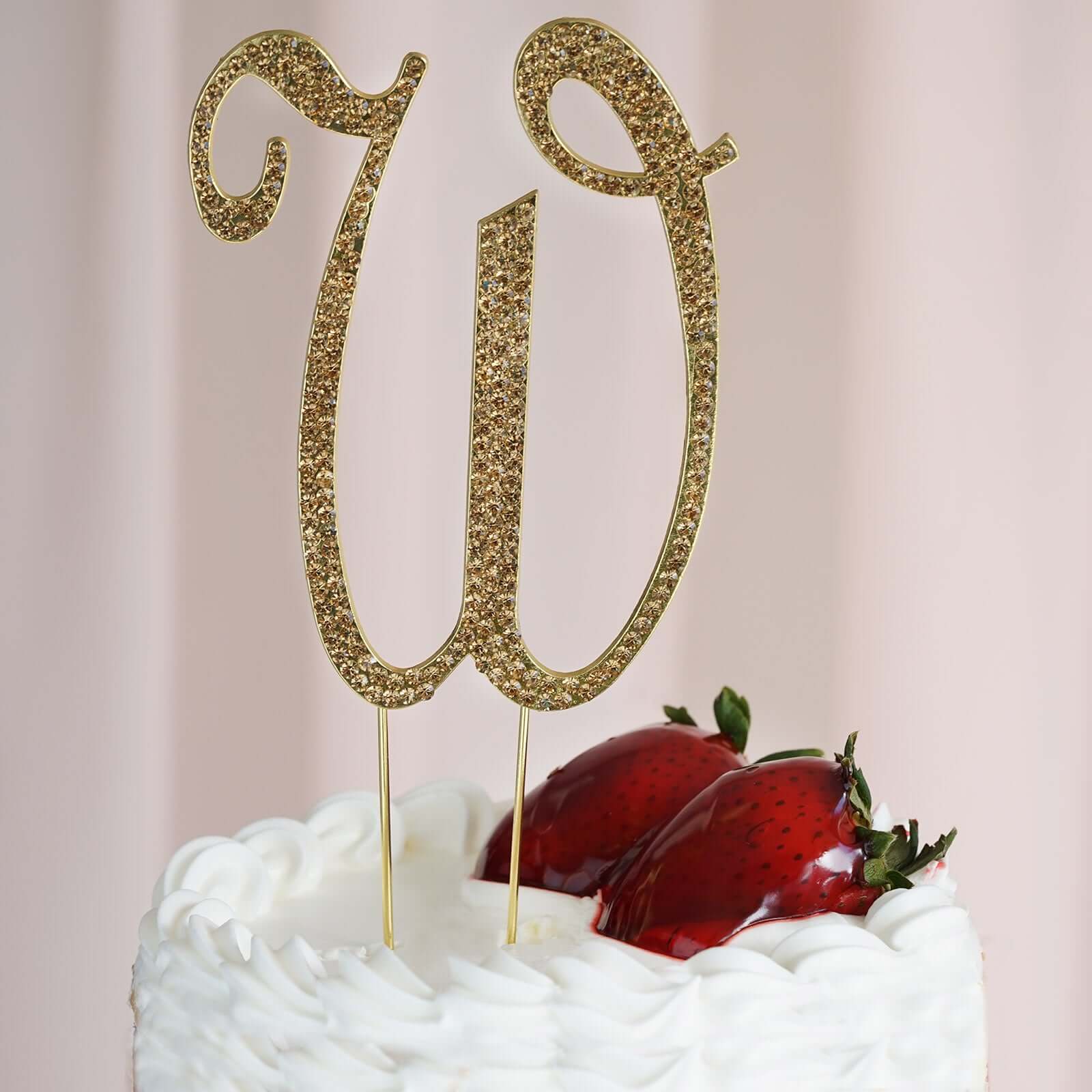 Rhinestone Cake Toppers 4.5" Gold Monogram Letter and Number Design - Stylish Event Cake Decorations - Image 36