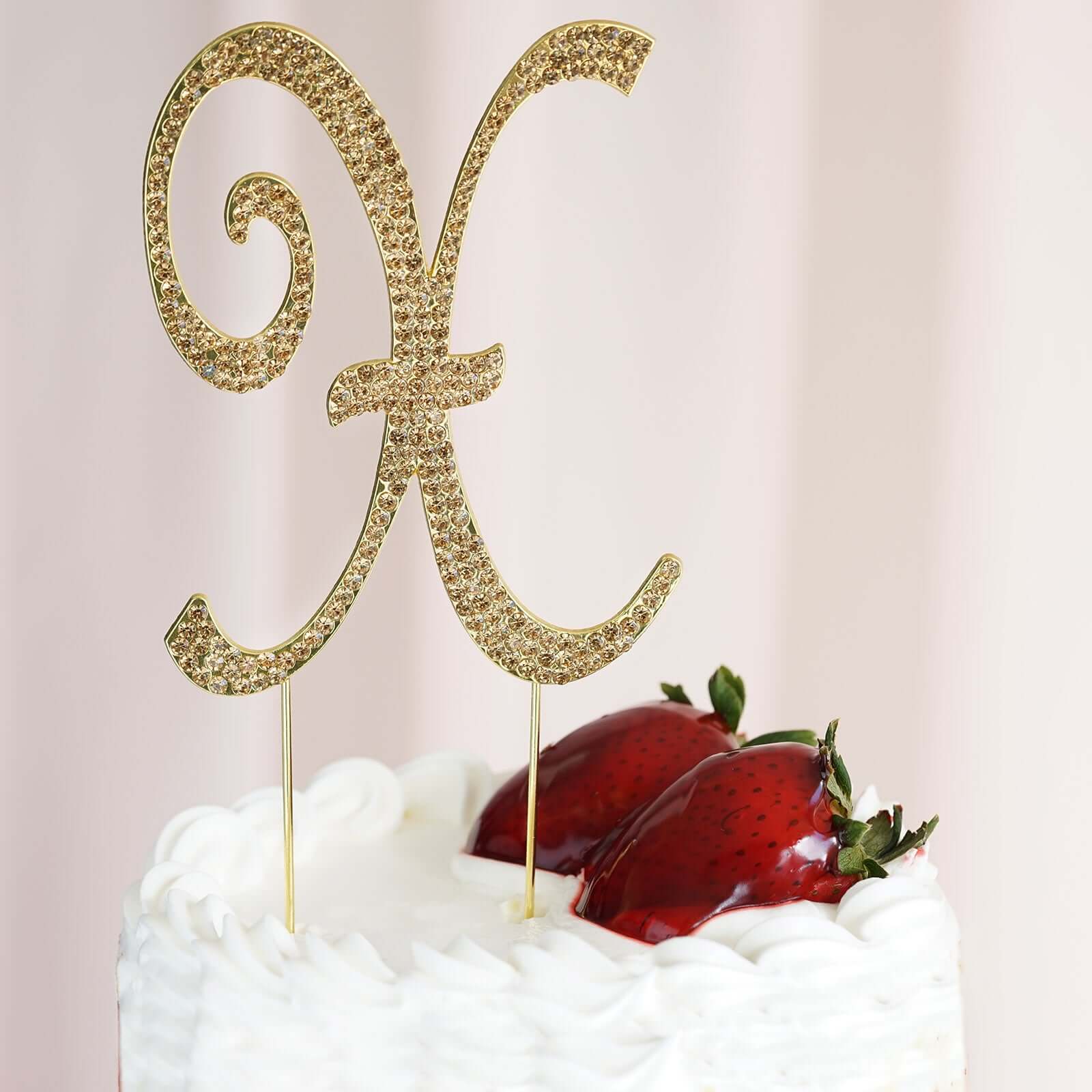 Rhinestone Cake Toppers 4.5" Gold Monogram Letter and Number Design - Stylish Event Cake Decorations - Image 37