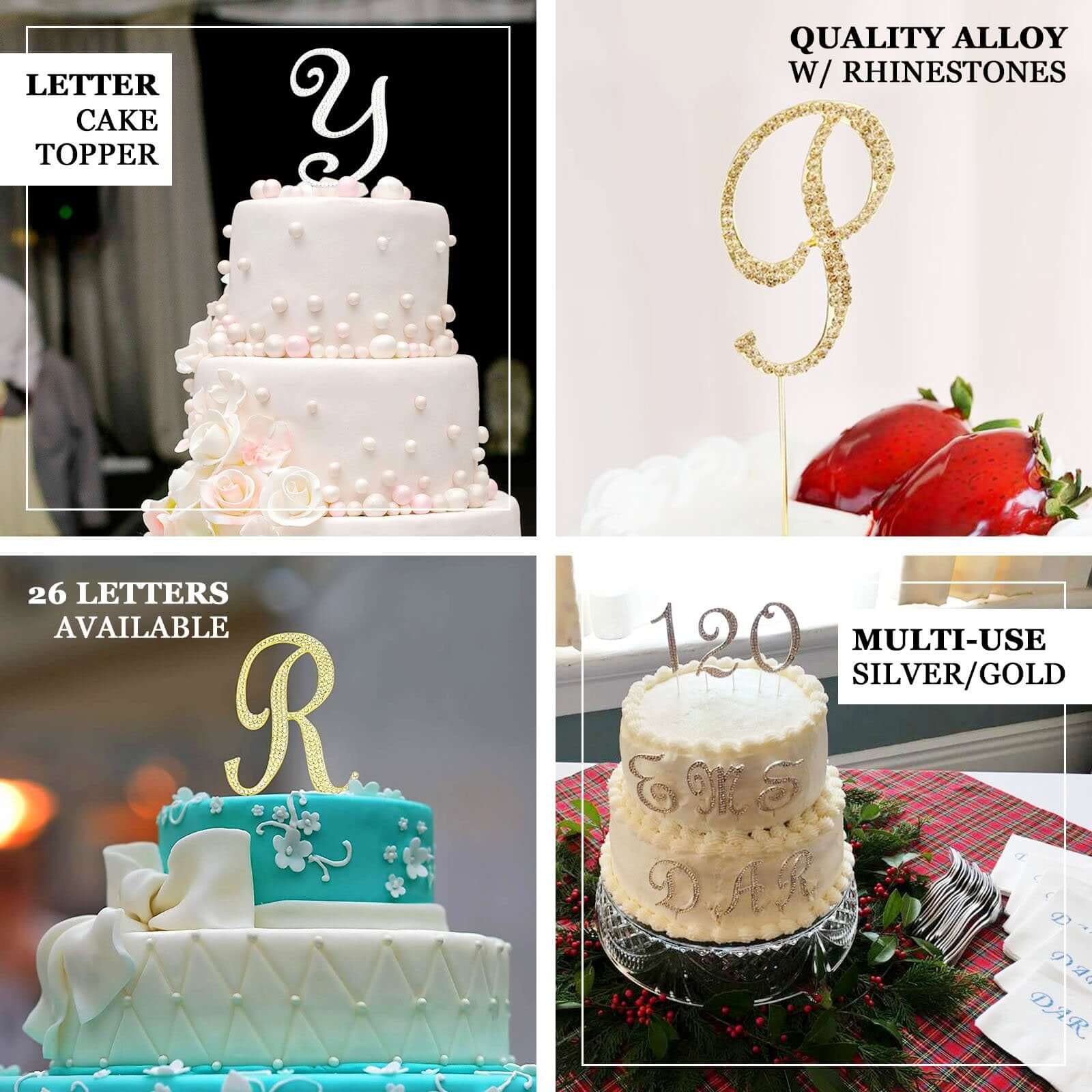 Rhinestone Cake Toppers 4.5" Gold Monogram Letter and Number Design - Stylish Event Cake Decorations - Image 4