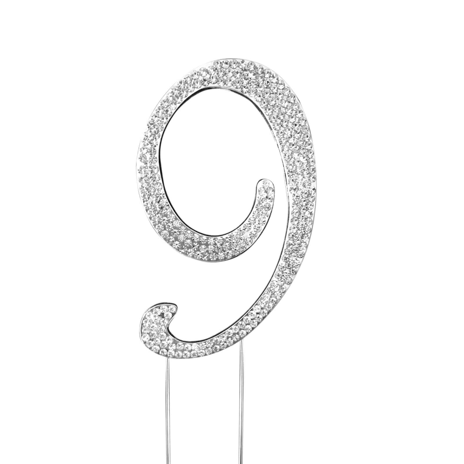 Rhinestone Cake Toppers 4.5" Silver Monogram Letter and Number Design - Stylish Cake Decorations - Image 16