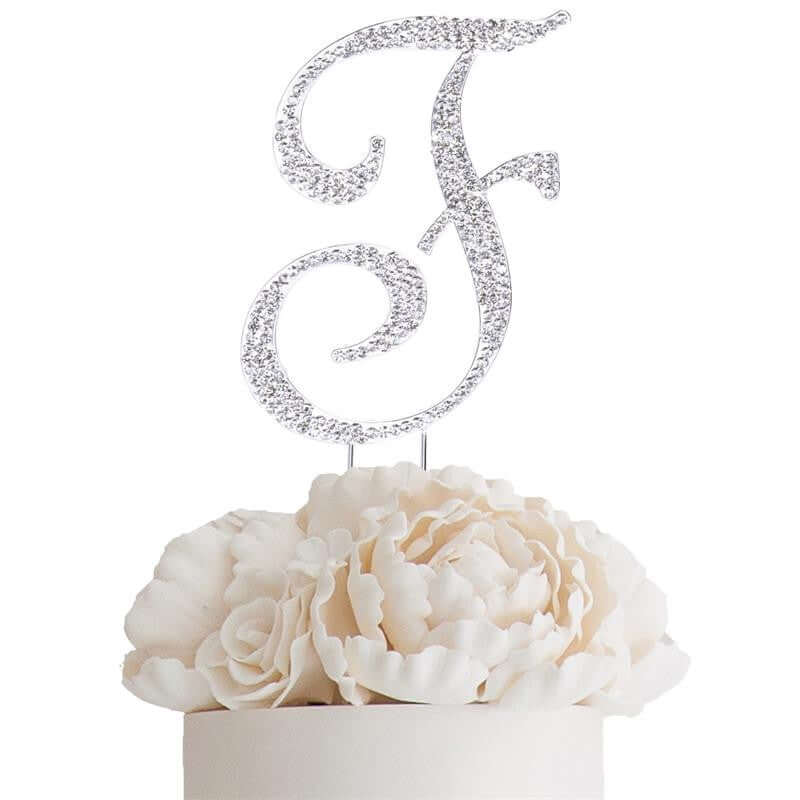 Rhinestone Cake Toppers 4.5" Silver Monogram Letter and Number Design - Stylish Cake Decorations - Image 17