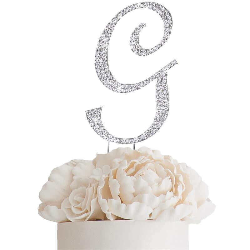 Rhinestone Cake Toppers 4.5" Silver Monogram Letter and Number Design - Stylish Cake Decorations - Image 18