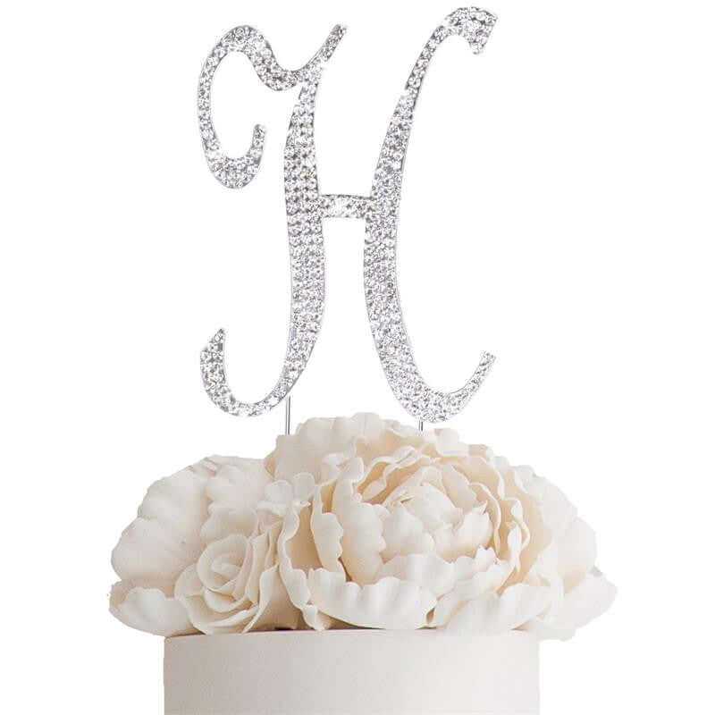 Rhinestone Cake Toppers 4.5" Silver Monogram Letter and Number Design - Stylish Cake Decorations - Image 19