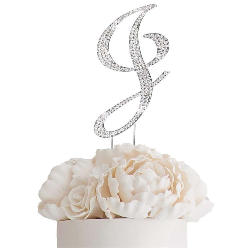 Rhinestone Cake Toppers 4.5" Silver Monogram Letter and Number Design - Stylish Cake Decorations - Image 21
