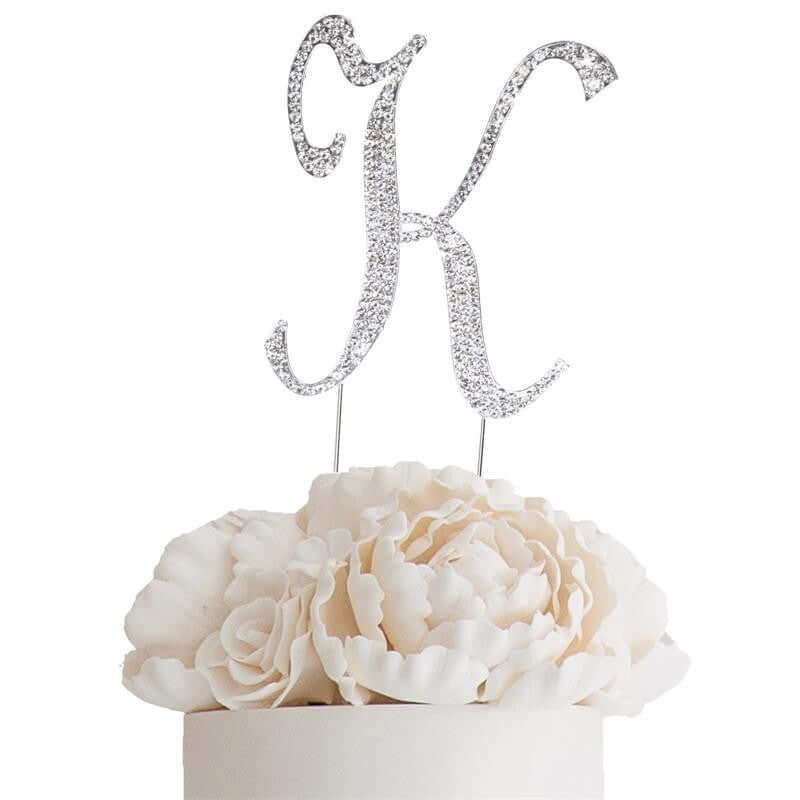 Rhinestone Cake Toppers 4.5" Silver Monogram Letter and Number Design - Stylish Cake Decorations - Image 22