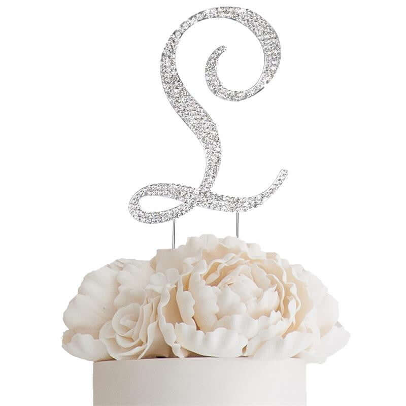 Rhinestone Cake Toppers 4.5" Silver Monogram Letter and Number Design - Stylish Cake Decorations - Image 23