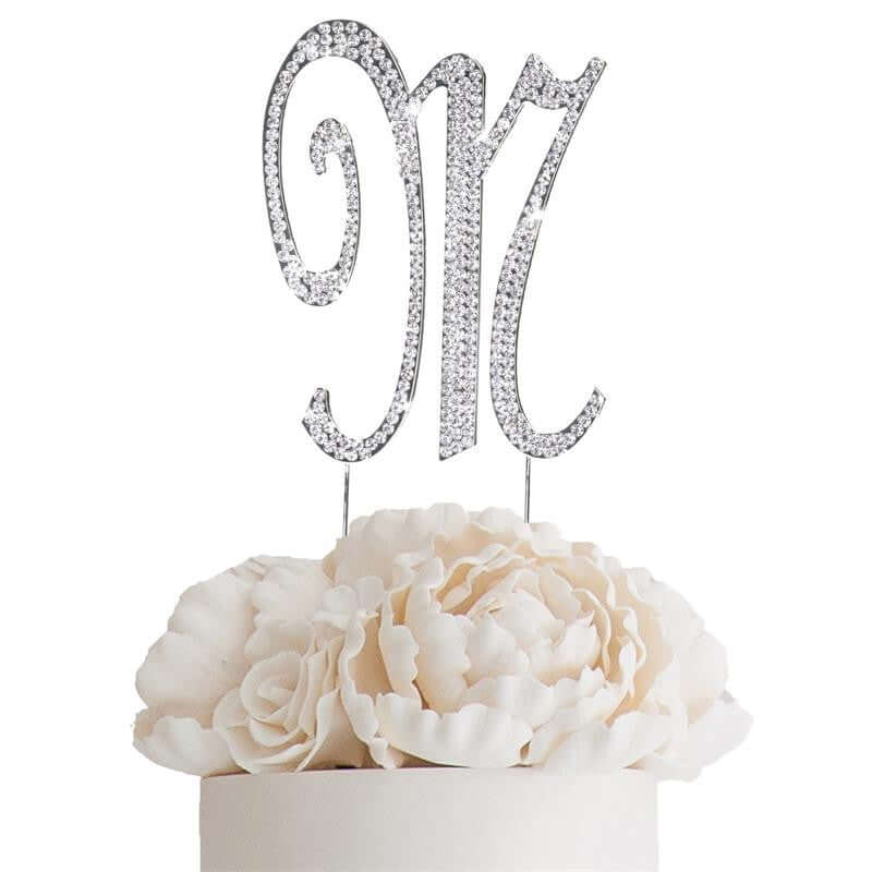 Rhinestone Cake Toppers 4.5" Silver Monogram Letter and Number Design - Stylish Cake Decorations - Image 24