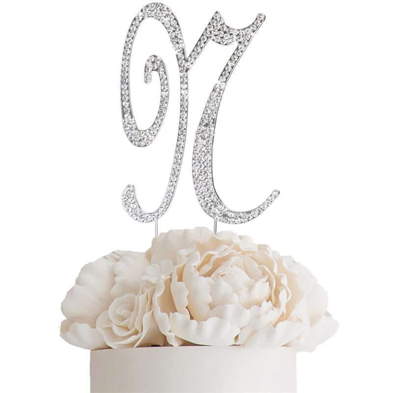 Rhinestone Cake Toppers 4.5" Silver Monogram Letter and Number Design - Stylish Cake Decorations - Image 25