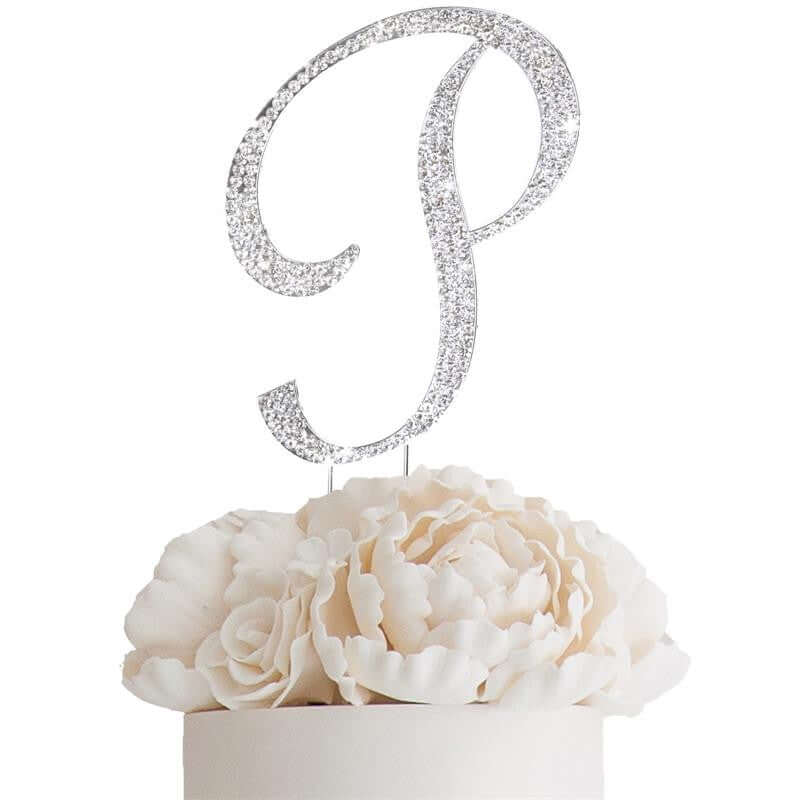Rhinestone Cake Toppers 4.5" Silver Monogram Letter and Number Design - Stylish Cake Decorations - Image 27