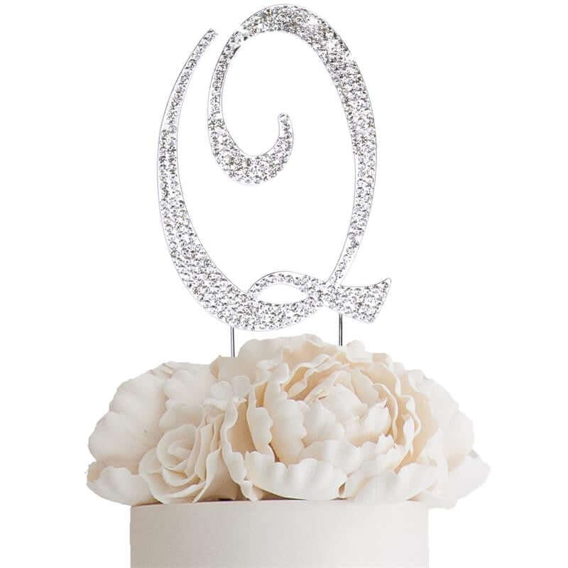 Rhinestone Cake Toppers 4.5" Silver Monogram Letter and Number Design - Stylish Cake Decorations - Image 28