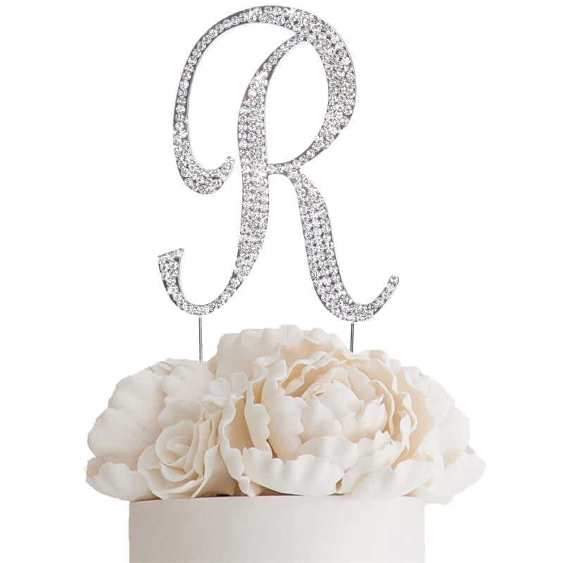 Rhinestone Cake Toppers 4.5" Silver Monogram Letter and Number Design - Stylish Cake Decorations - Image 29