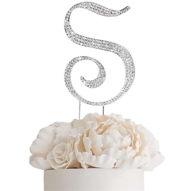 Rhinestone Cake Toppers 4.5" Silver Monogram Letter and Number Design - Stylish Cake Decorations - Image 30