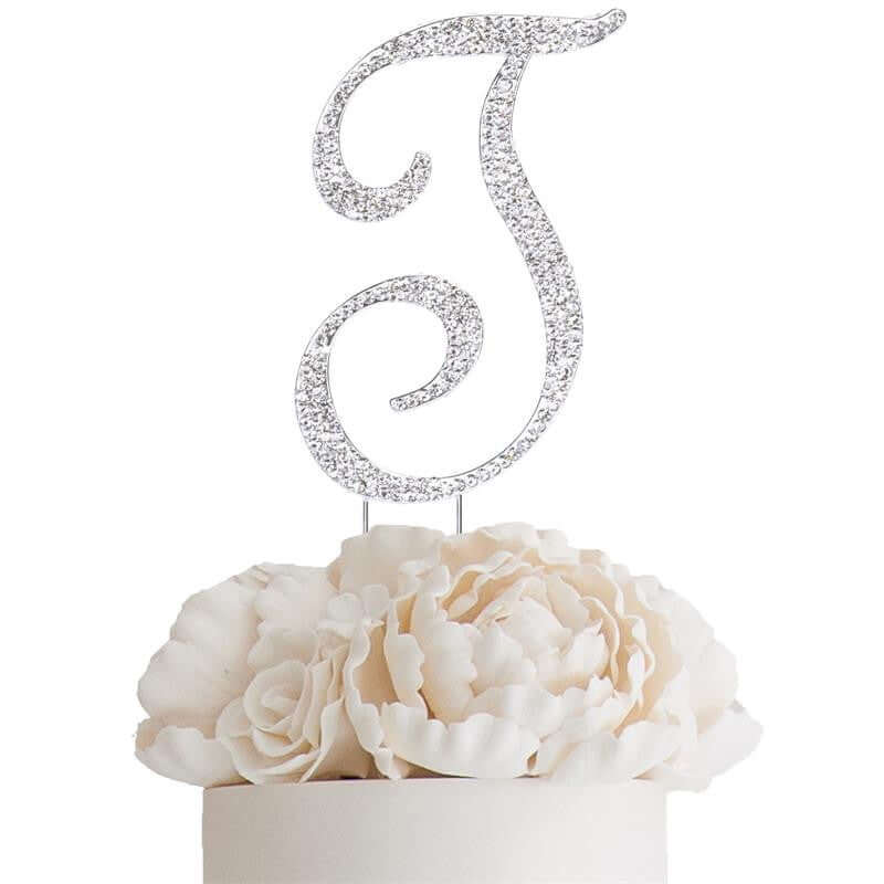 Rhinestone Cake Toppers 4.5" Silver Monogram Letter and Number Design - Stylish Cake Decorations - Image 31