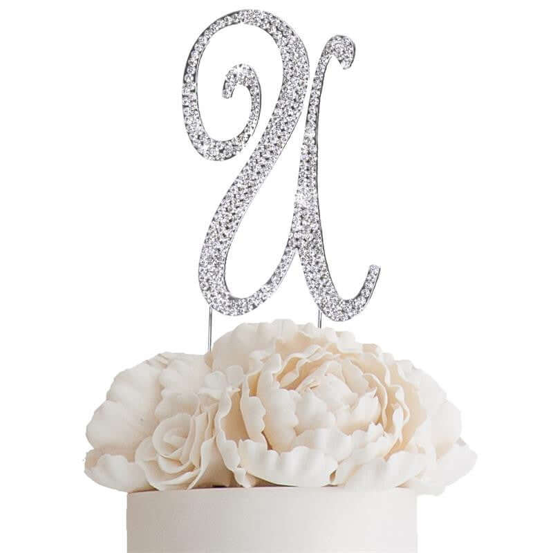 Rhinestone Cake Toppers 4.5" Silver Monogram Letter and Number Design - Stylish Cake Decorations - Image 32