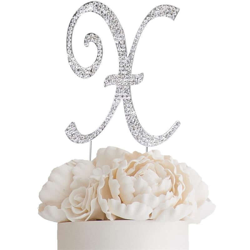 Rhinestone Cake Toppers 4.5" Silver Monogram Letter and Number Design - Stylish Cake Decorations - Image 35