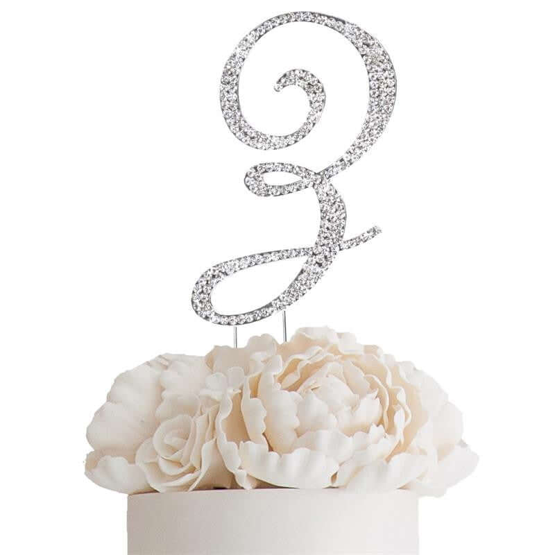 Rhinestone Cake Toppers 4.5" Silver Monogram Letter and Number Design - Stylish Cake Decorations - Image 37