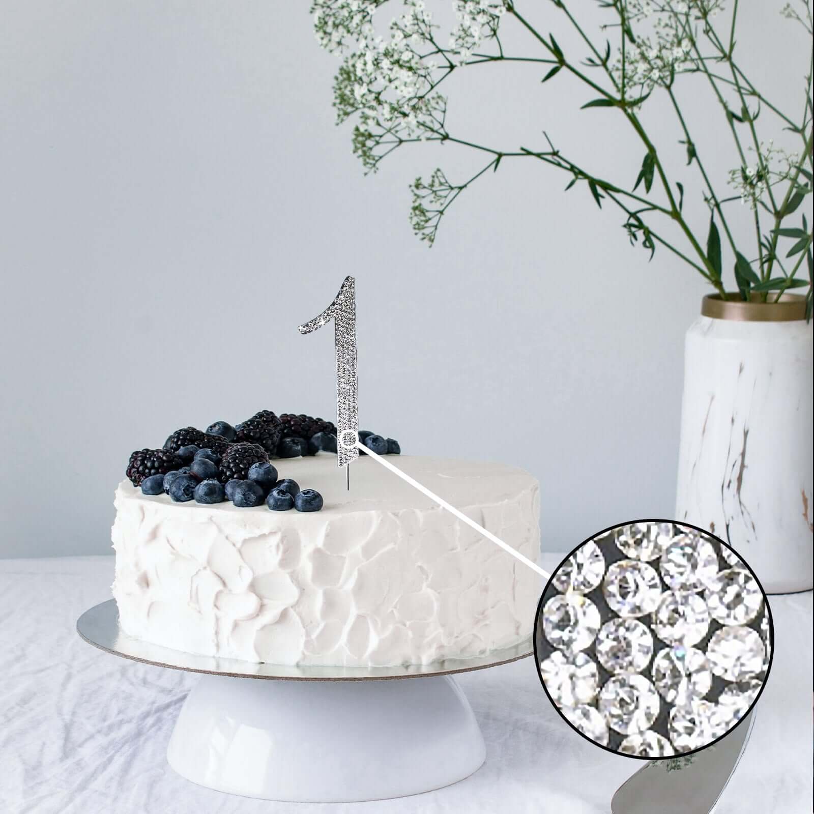 Rhinestone Cake Toppers 4.5" Silver Monogram Letter and Number Design - Stylish Cake Decorations - Image 38