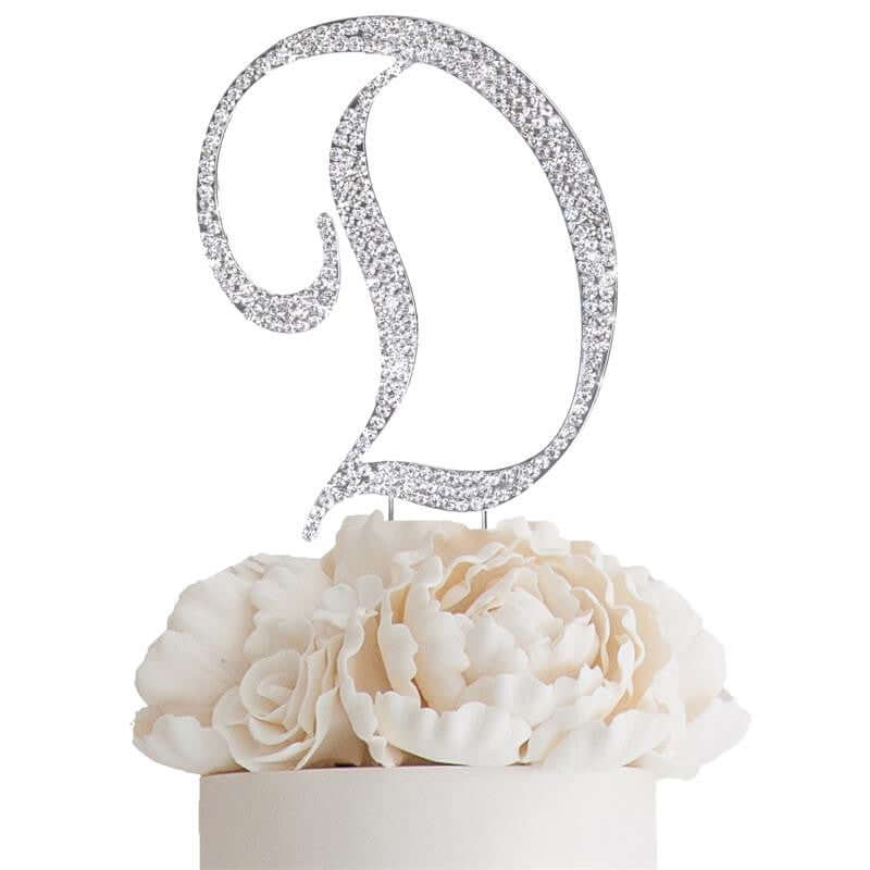 Rhinestone Cake Toppers 4.5" Silver Monogram Letter and Number Design - Stylish Cake Decorations - Image 5