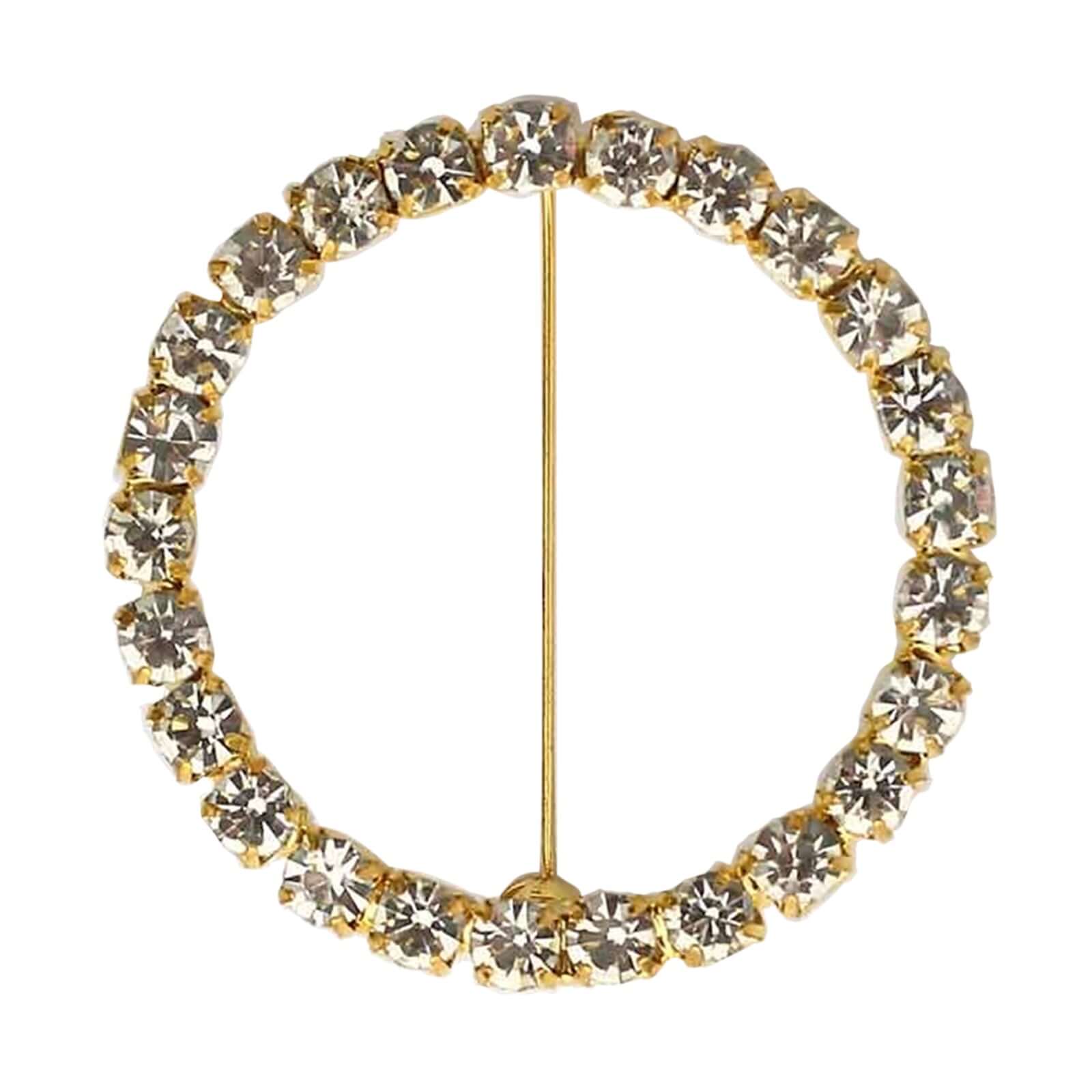 Rhinestone Circle Metal Chair Sash Band Buckle 2" Gold - Gleaming Diamond Bow Pin for Stylish Event Decor - Image 7