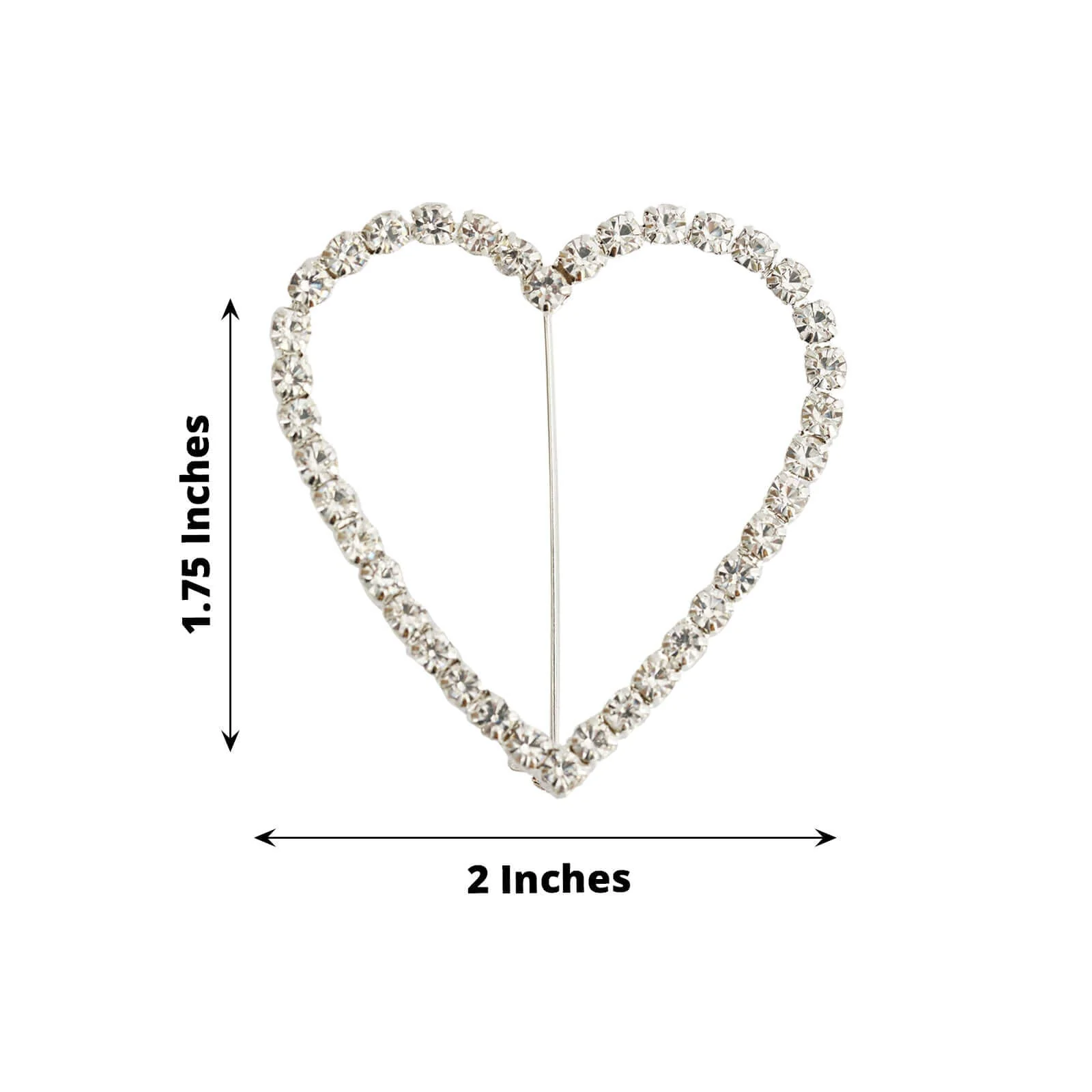 Rhinestone Heart Metal Chair Sash Band Buckle 2" Silver - Diamond Bow Pin - Image 3