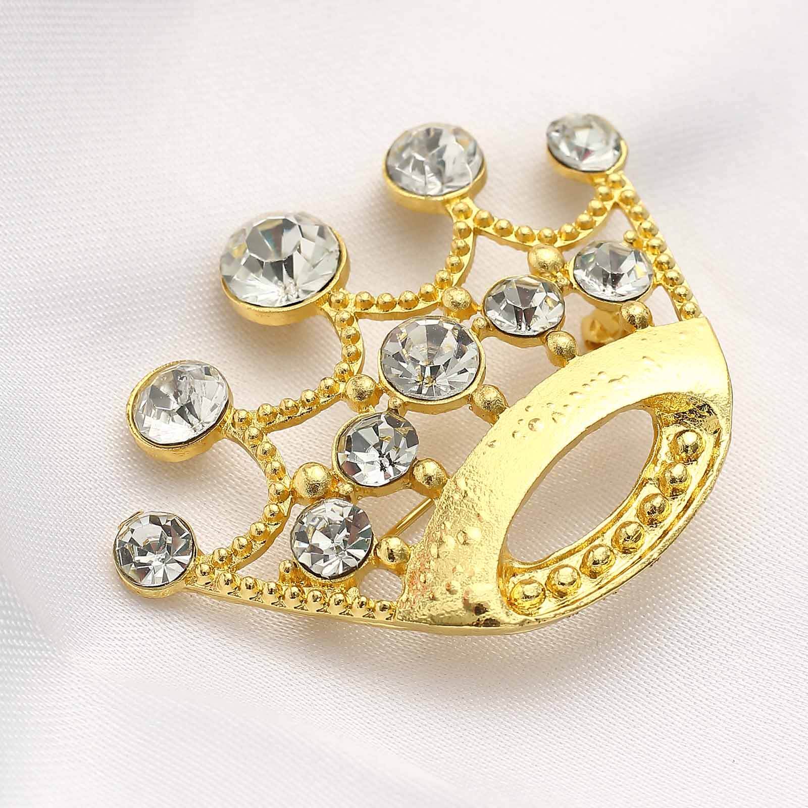 Rhinestone Metal Crown Sash Band Buckle 2" Gold - Radiant Diamond Tiara Bow Pin for Wedding Chair Decor - Image 2