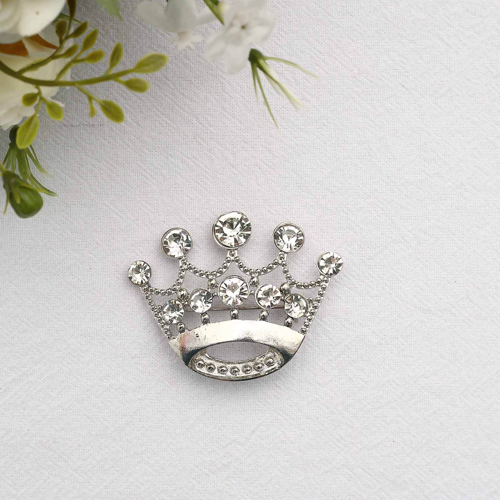 Rhinestone Metal Crown Sash Band Buckle 2" Silver - Diamond Tiara Bow Pin - Image 9