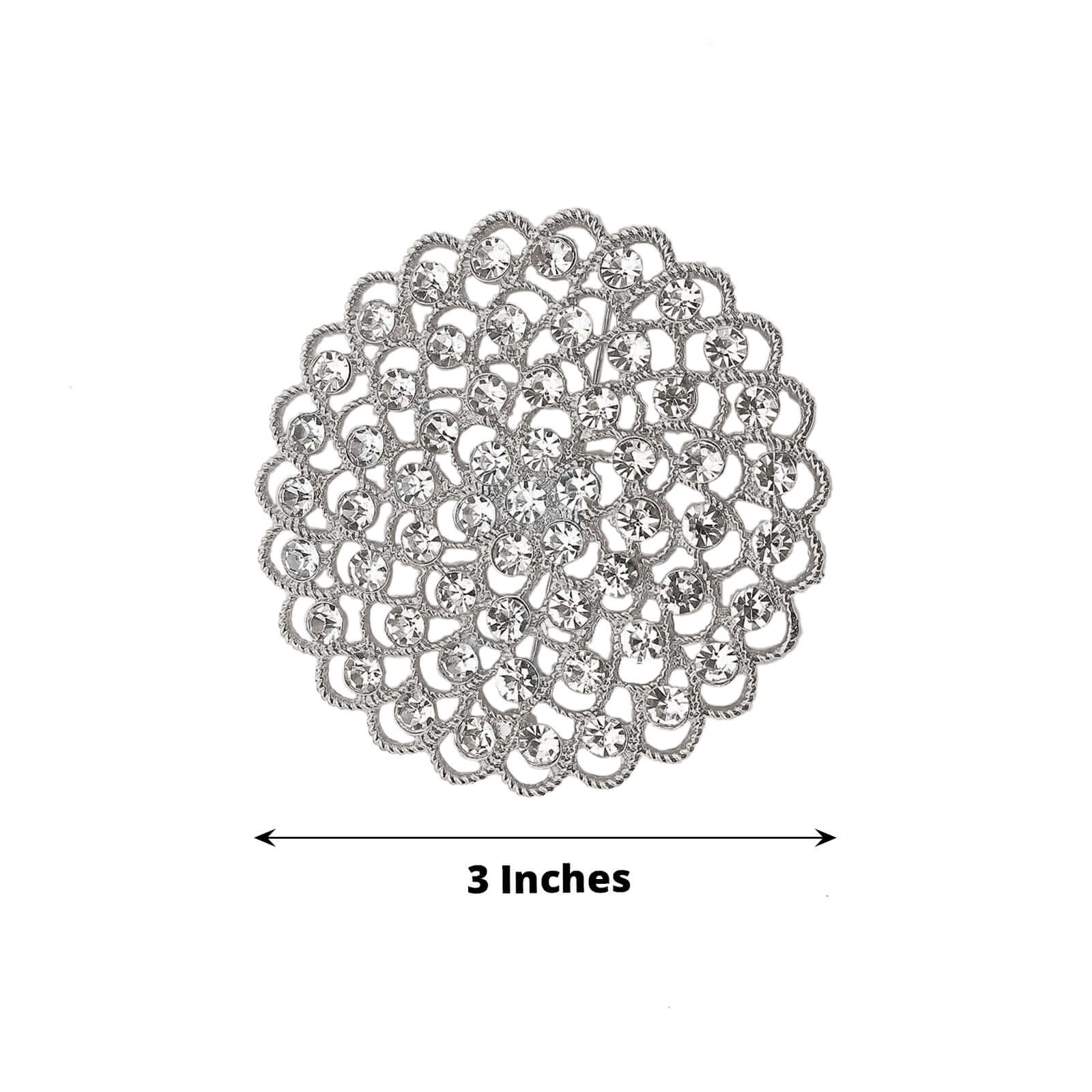 Rhinestone Metal Flower Chair Sash Band Buckle 3" Silver - Diamond Bow Pin - Image 3