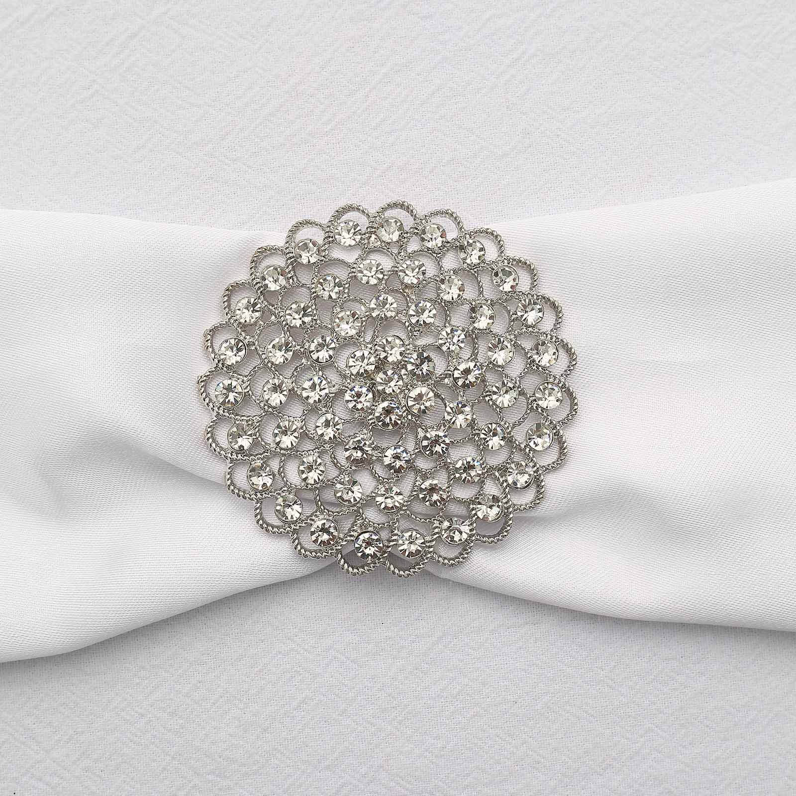 Rhinestone Metal Flower Chair Sash Band Buckle 3" Silver - Diamond Bow Pin - Image 5