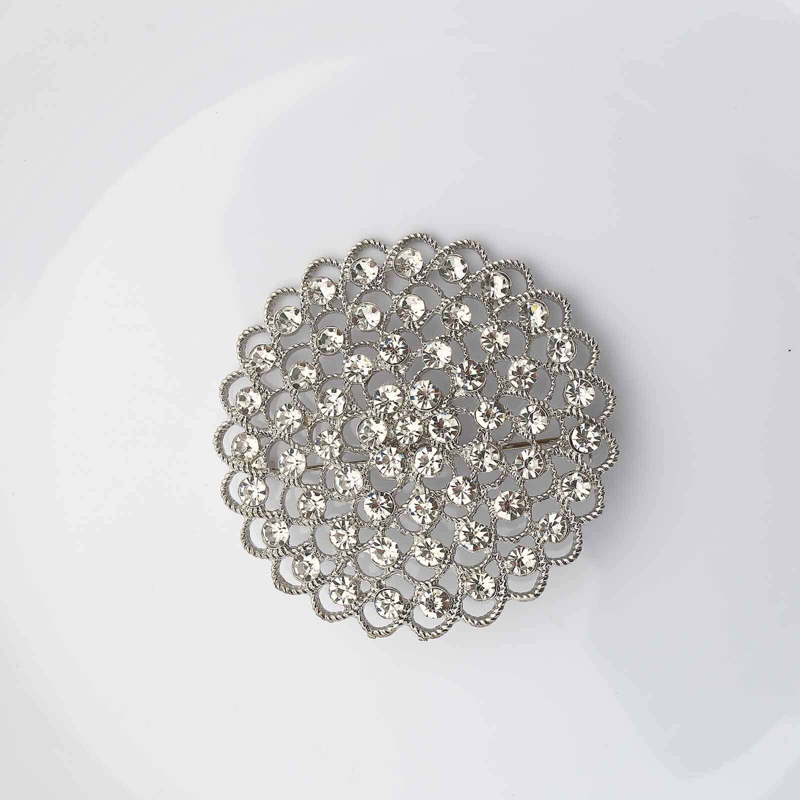 Rhinestone Metal Flower Chair Sash Band Buckle 3" Silver - Diamond Bow Pin - Image 7