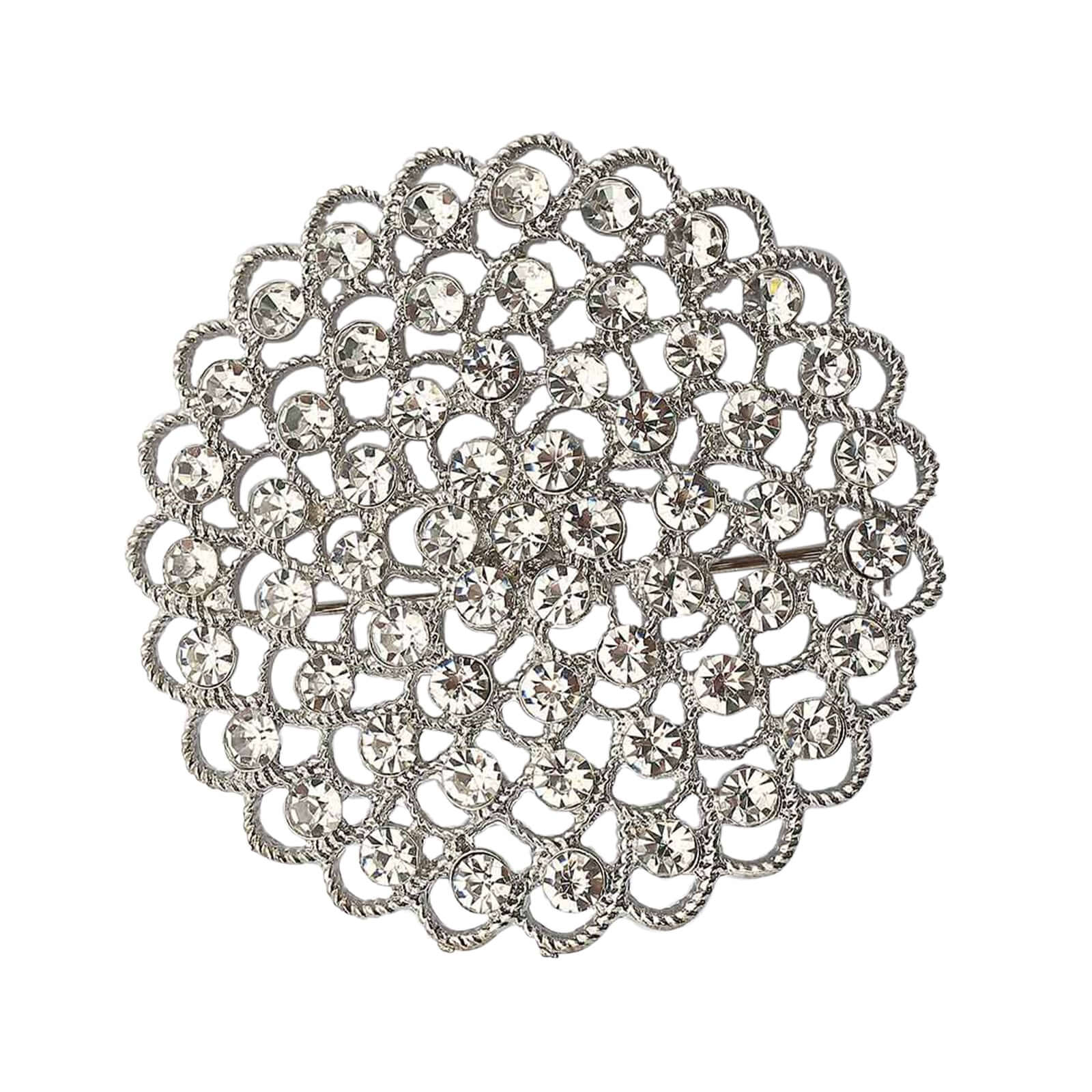 Rhinestone Metal Flower Chair Sash Band Buckle 3" Silver - Diamond Bow Pin - Image 8