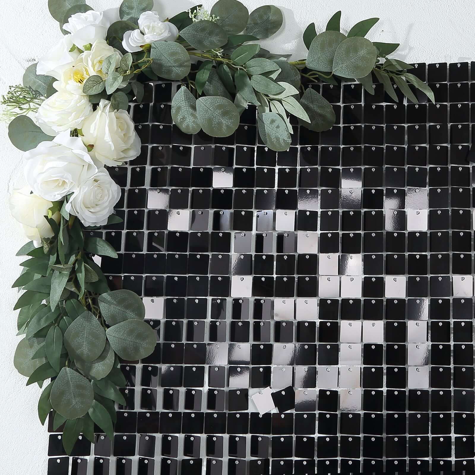 Ritzy Black Square Sequin Shimmer Wall Photo Backdrop Panels, Party Active Spangle Wall Art Décor 24 Panels - 24sq.ft - Image 5
