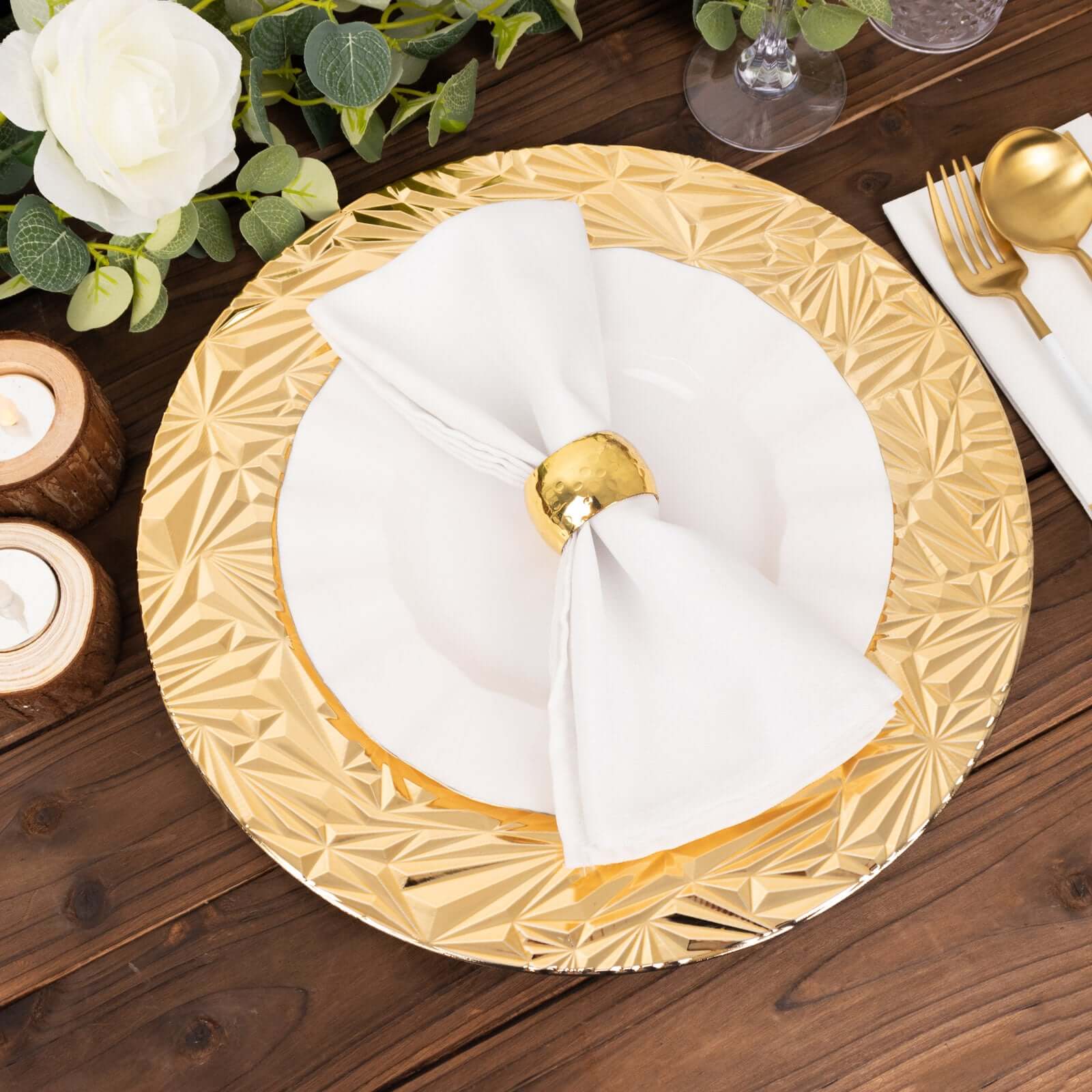 6-Pack Acrylic Charger Plates 13" Round Metallic Gold Rock Cut Design - Durable Plastic Dinner Charger Tableware - Image 5