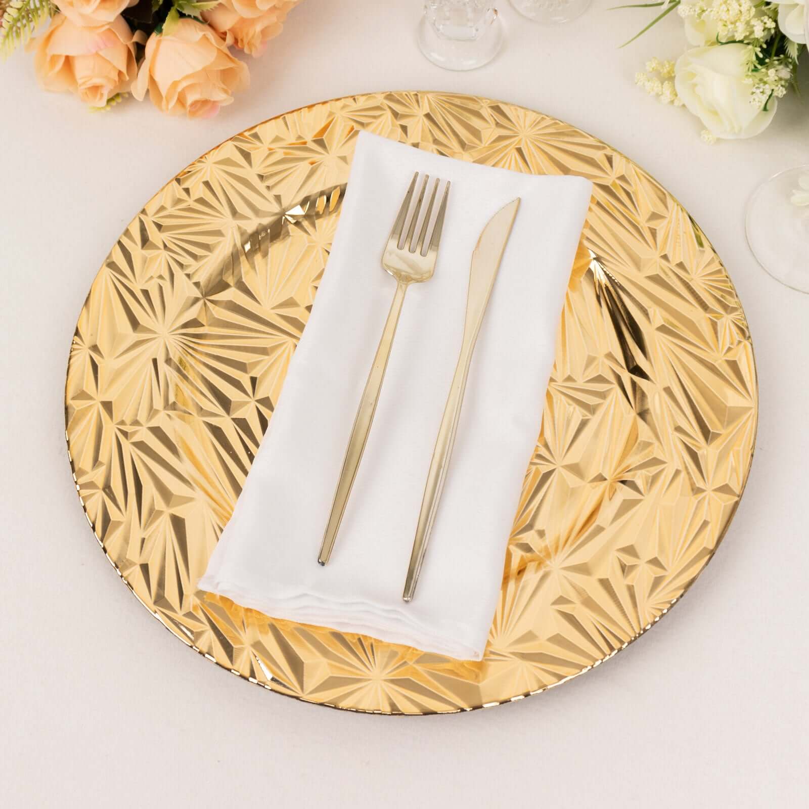 6-Pack Acrylic Charger Plates 13" Round Metallic Gold Rock Cut Design - Durable Plastic Dinner Charger Tableware - Image 6