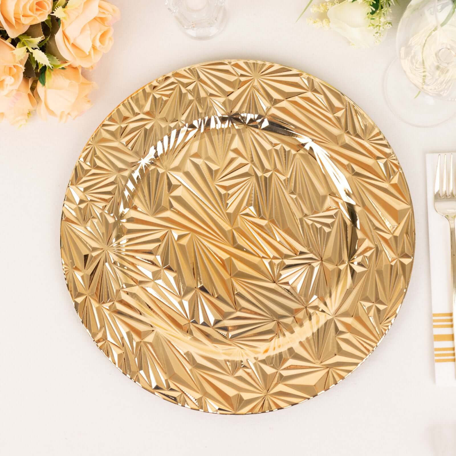 6-Pack Acrylic Charger Plates 13" Round Metallic Gold Rock Cut Design - Durable Plastic Dinner Charger Tableware - Image 7