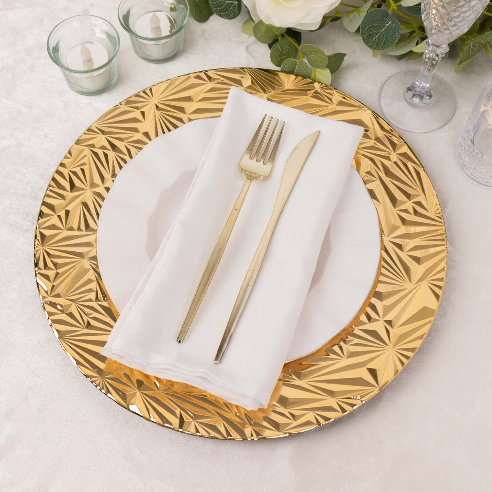 6-Pack Acrylic Charger Plates 13" Round Metallic Gold Rock Cut Design - Durable Plastic Dinner Charger Tableware - Image 8