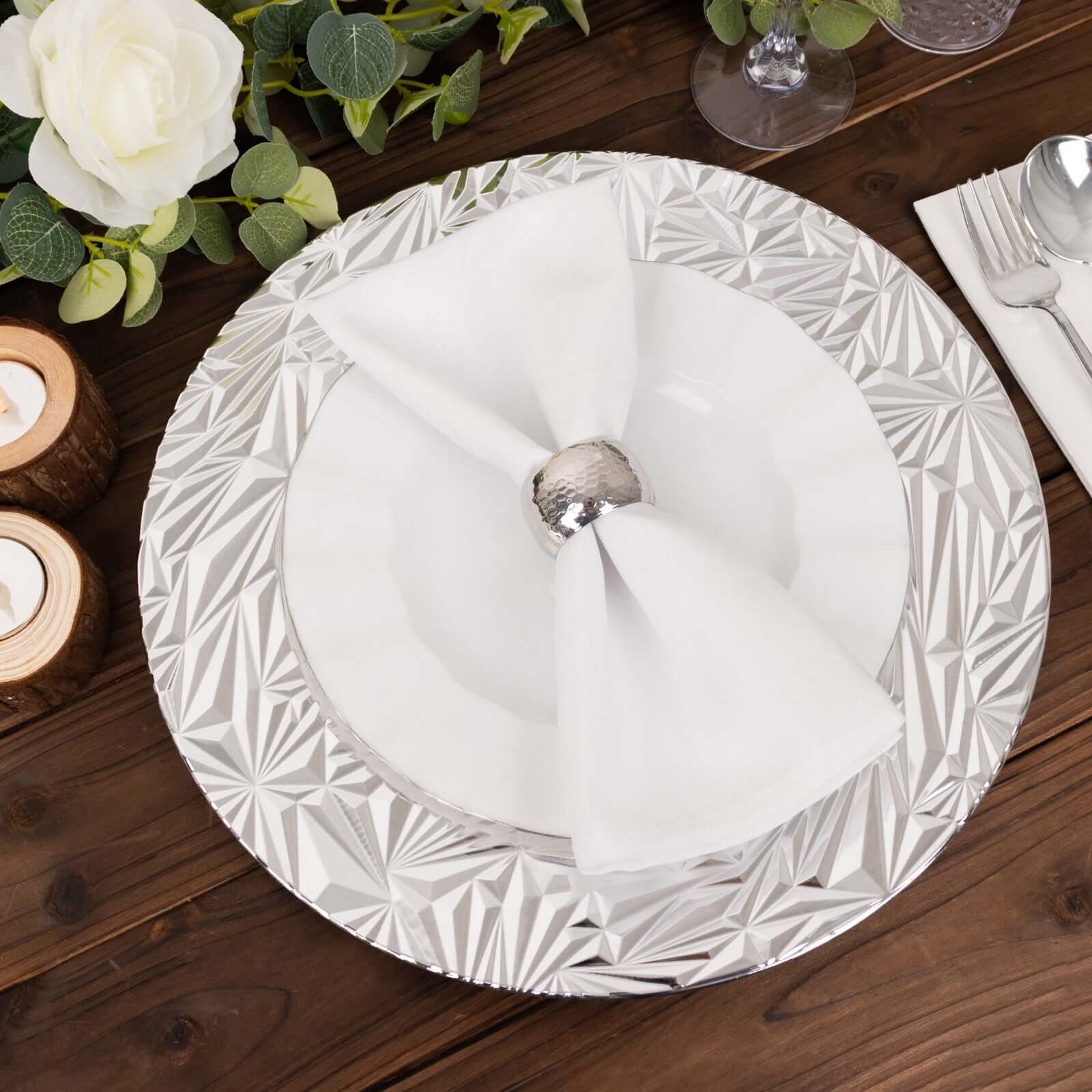 6-Pack Acrylic Charger Plates 13" Round Metallic Silver Rock Cut Design - Durable Plastic Dinner Charger Tableware - Image 4