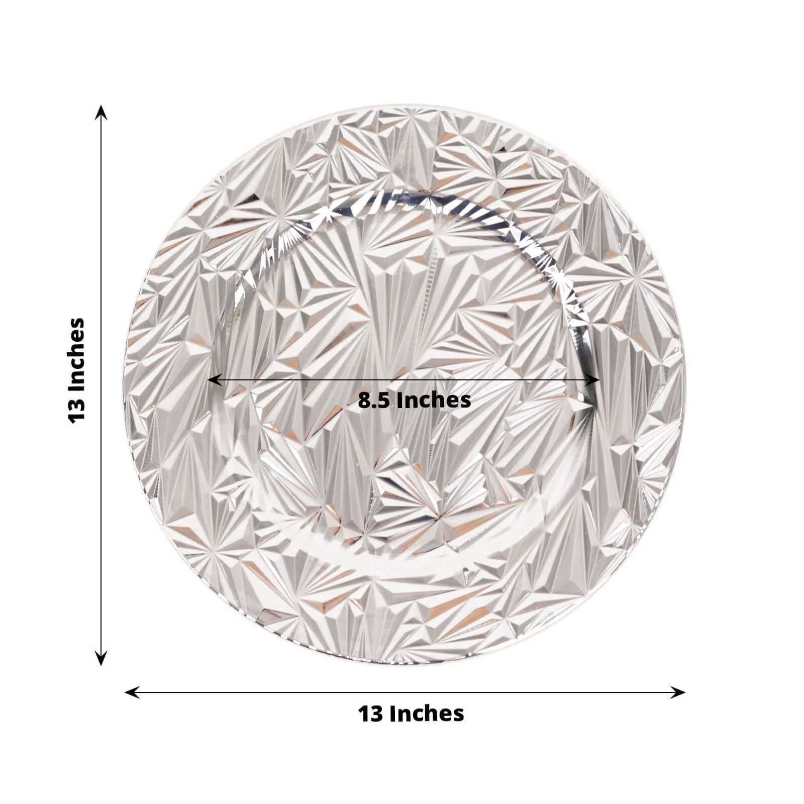 6-Pack Acrylic Charger Plates 13" Round Metallic Silver Rock Cut Design - Durable Plastic Dinner Charger Tableware - Image 8