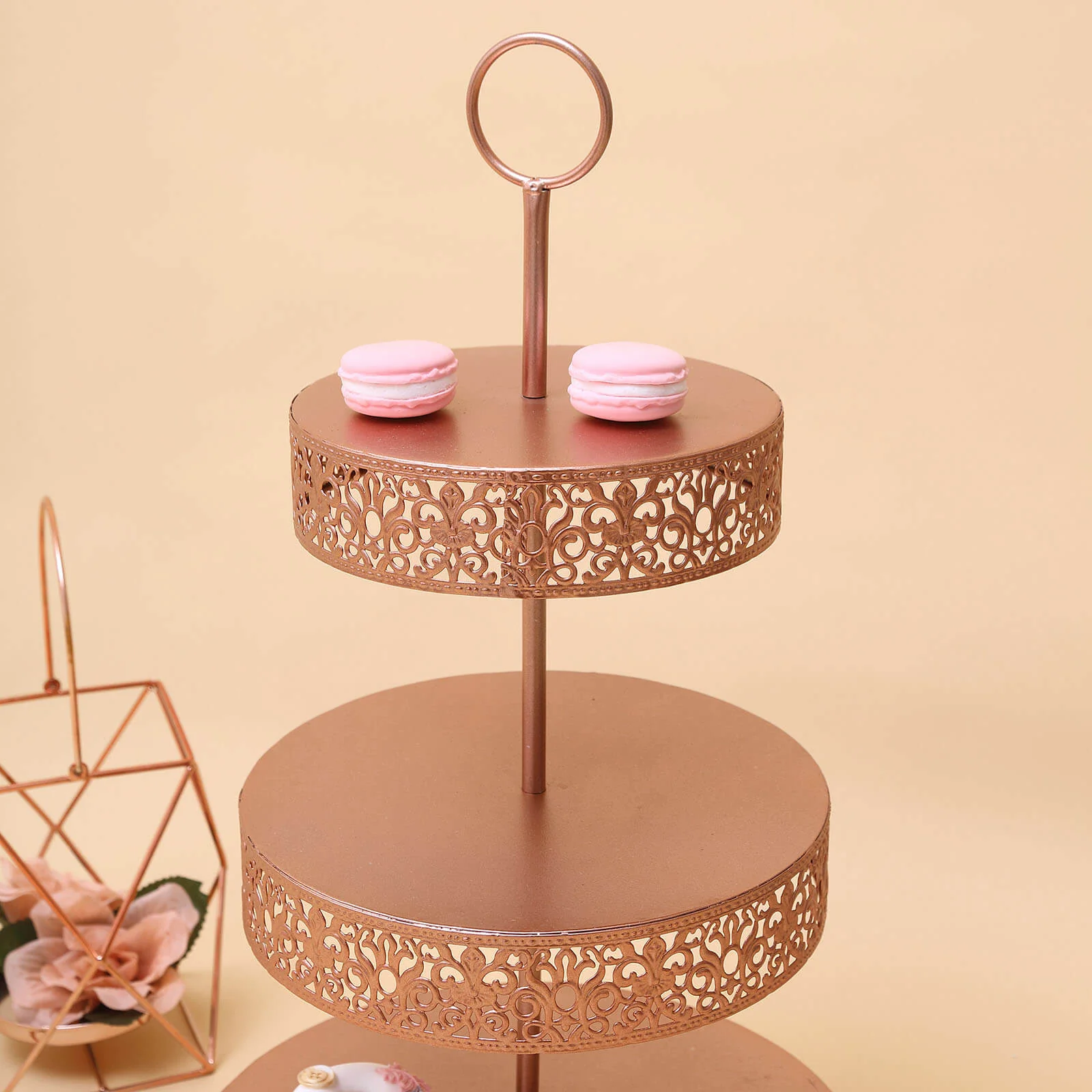 Metal Cupcake Stand 23" 3-Tier Reversible Design Rose Gold - Dessert Holder and Serving Tray - Image 2