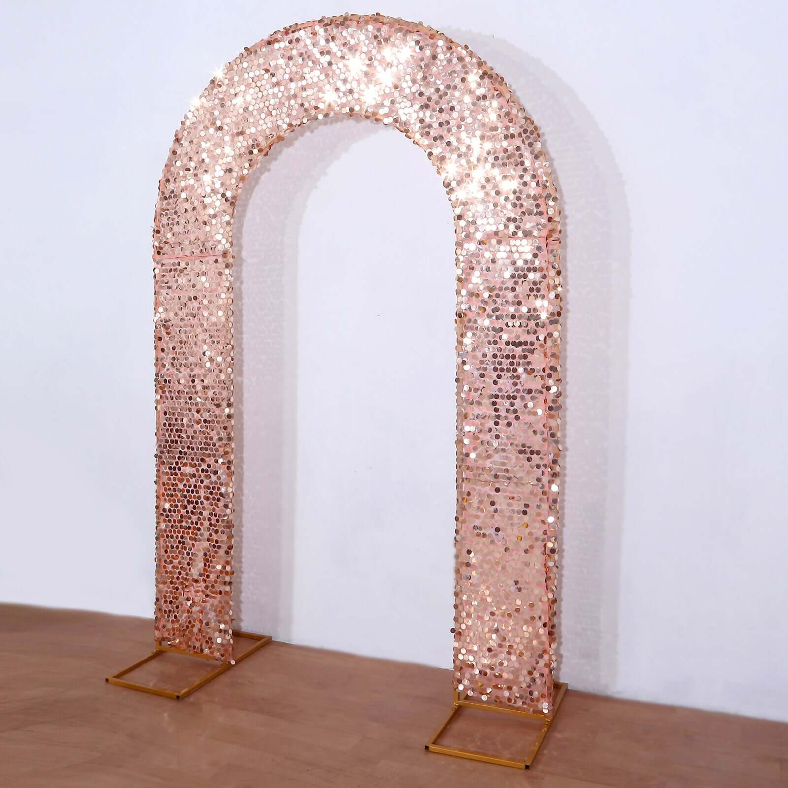Rose Gold Double-Sided Big Payette Sequin Open Arch Backdrop Cover, U-Shaped Fitted Wedding Arch Slipcover 8ft - Image 5