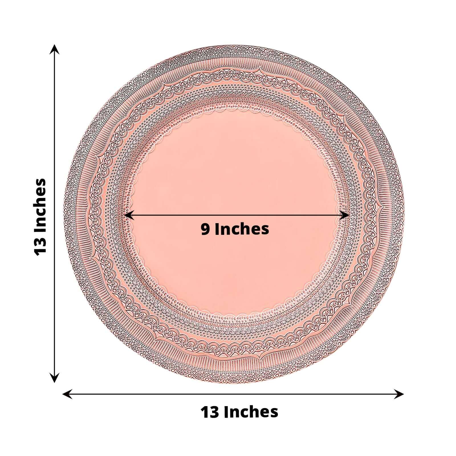 6-Pack Acrylic Charger Plates 13" Round Rose Gold Lace Embossed Rim - Rustic Plastic Charger Tableware - Image 3