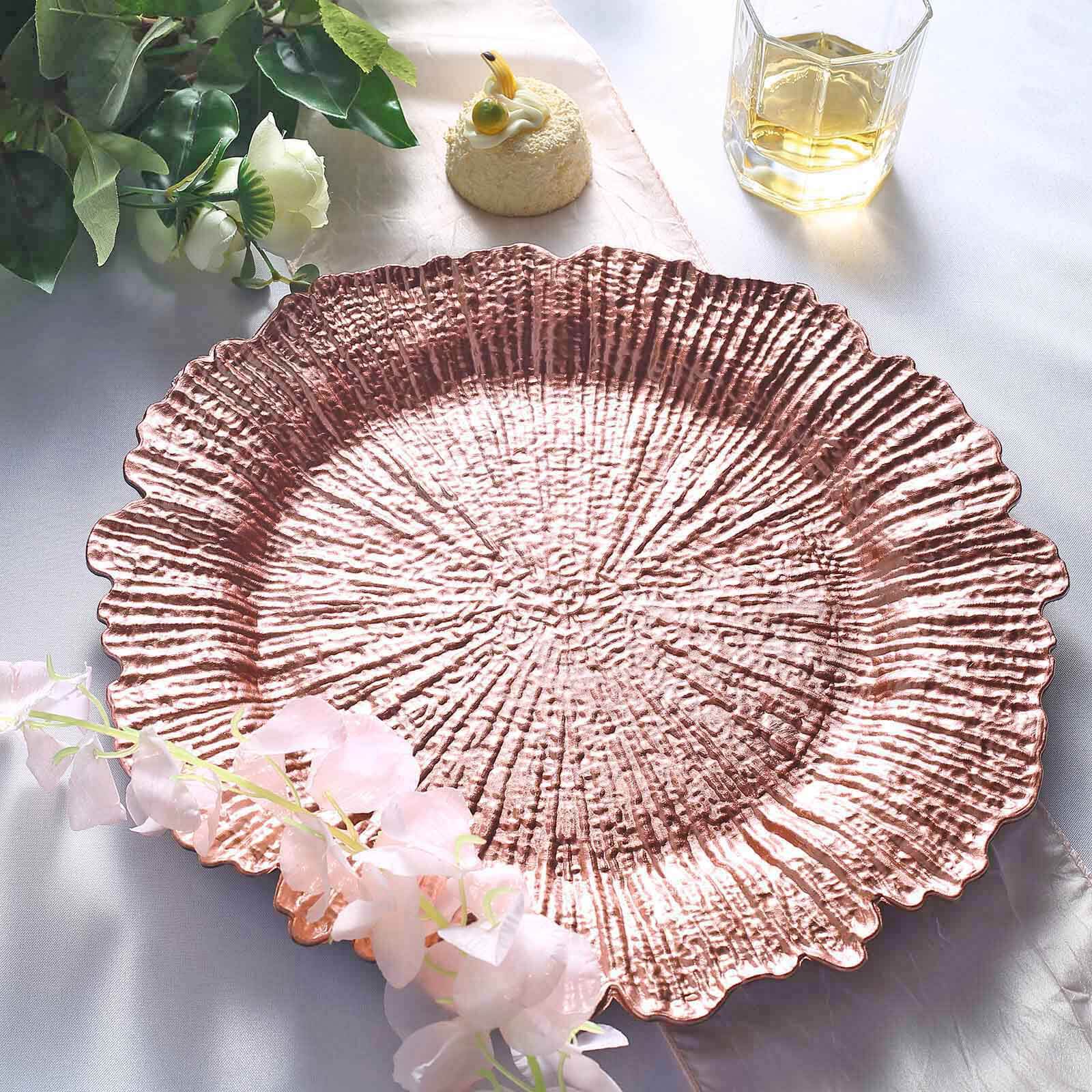 6-Pack Acrylic Plastic Charger Plates 13" Round Rose Gold Reef Design - Decorative Dinner Charger Tableware - Image 6