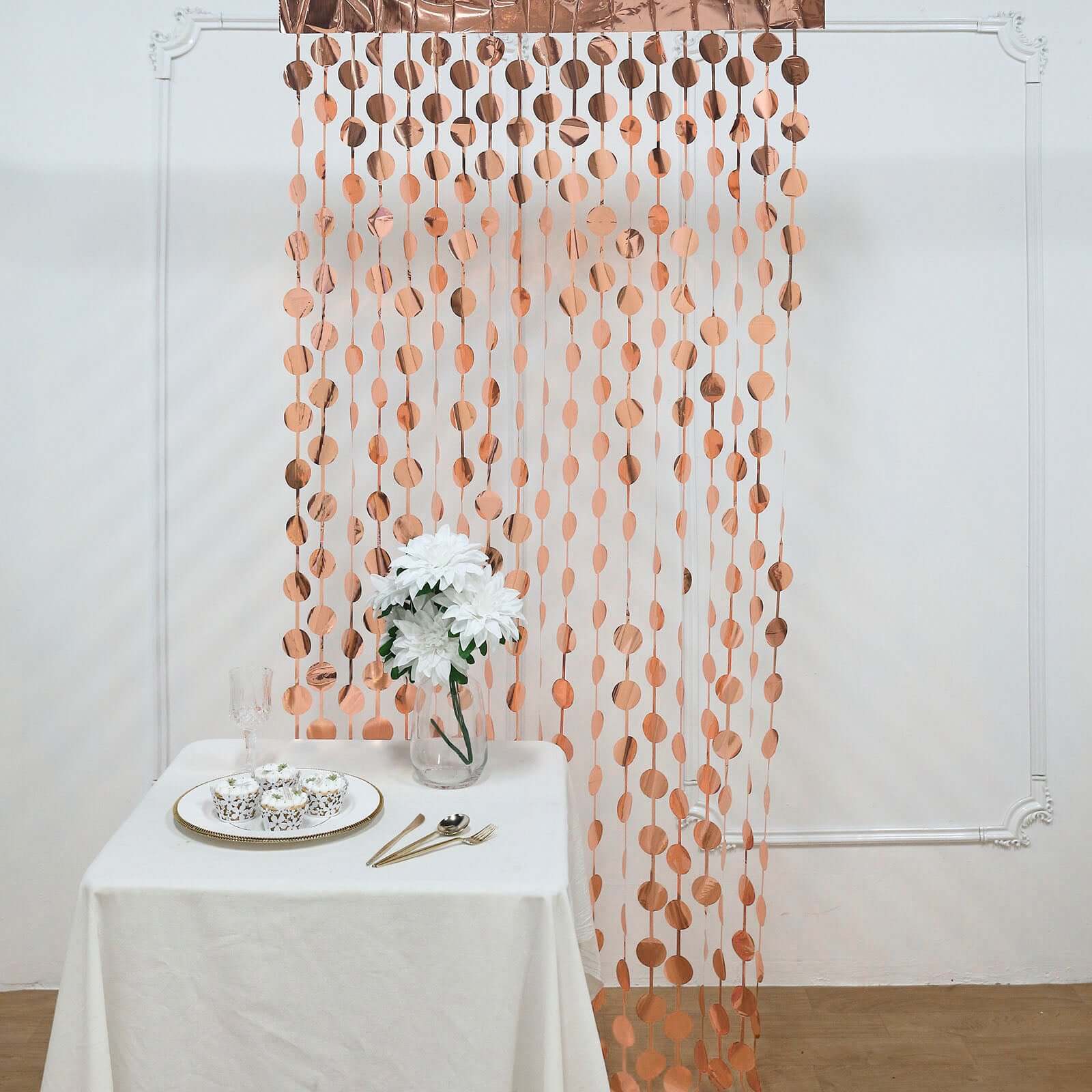 Rose Gold Round Chain Foil Fringe Curtain Party Backdrop, Metallic Rose Gold Tinsel Streamer Party Decor - Door Window Foil Curtain 3ftx6.5ft - Image 6