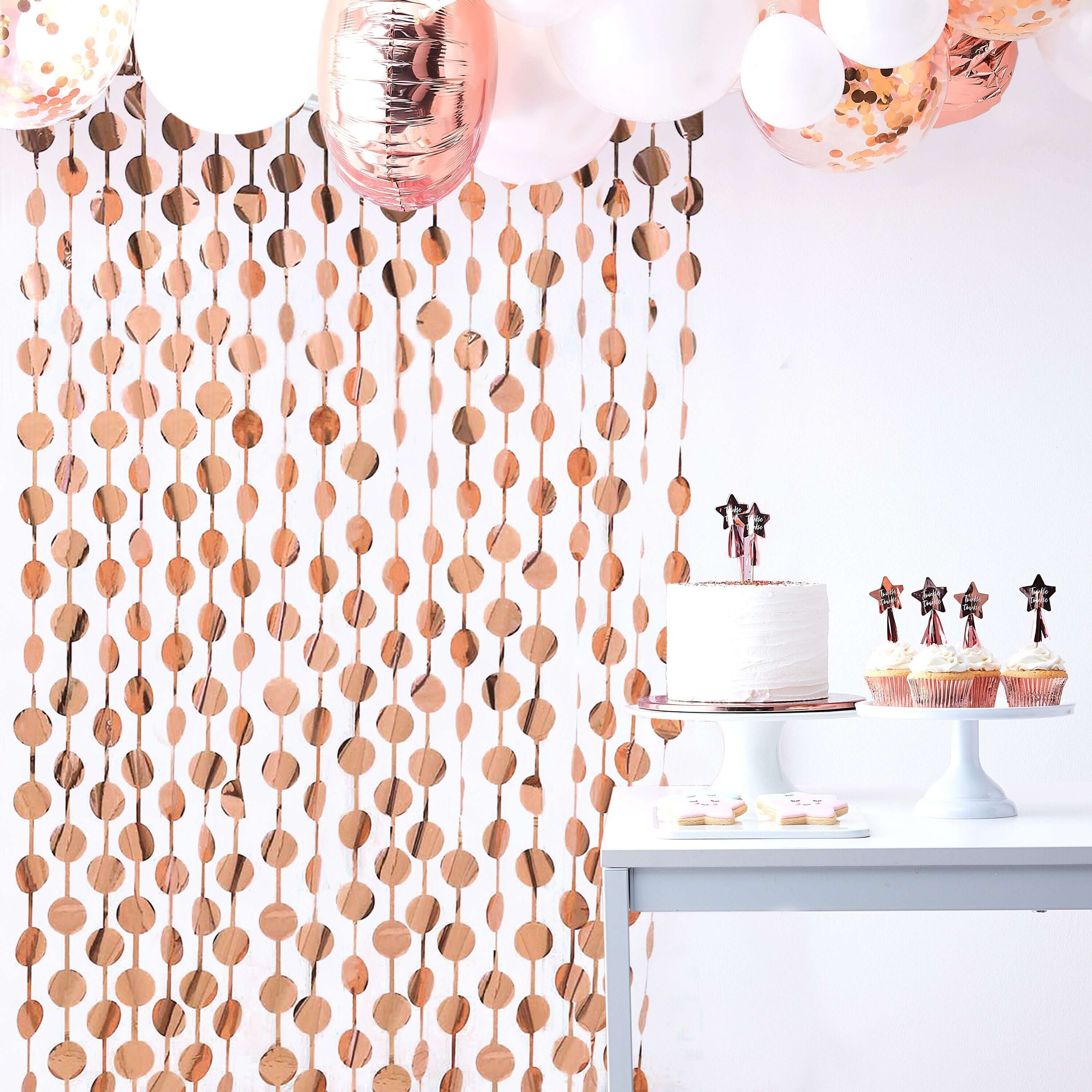 Rose Gold Round Chain Foil Fringe Curtain Party Backdrop, Metallic Rose Gold Tinsel Streamer Party Decor - Door Window Foil Curtain 3ftx6.5ft - Image 8