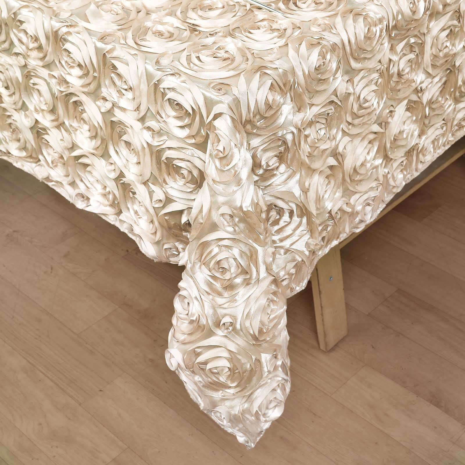 Rosette Satin Square Table Overlay 72"x72" Beige - 3D Table Topper - Image 8