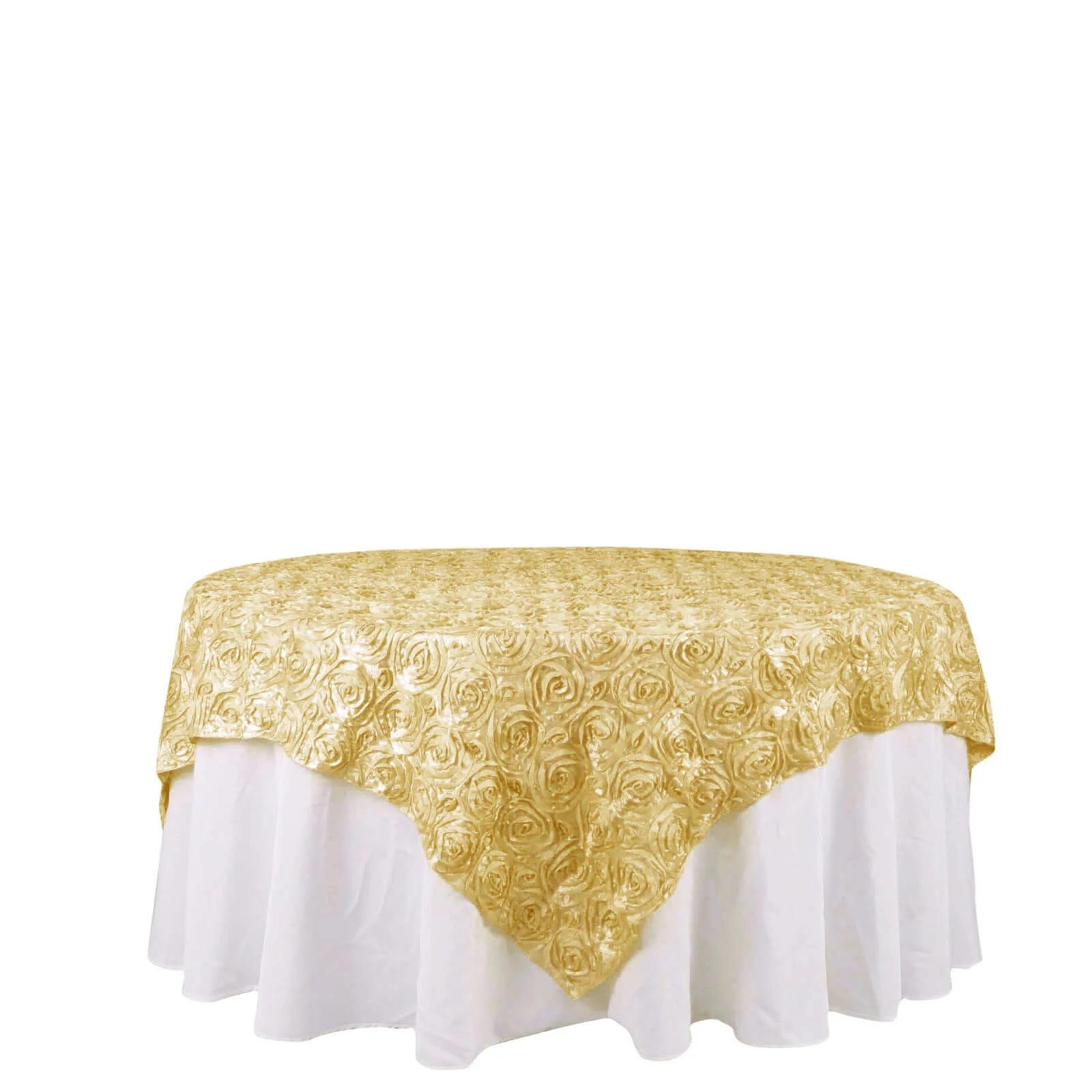Rosette Satin Square Table Overlay 72"x72" Champagne - 3D Table Topper - Image 6