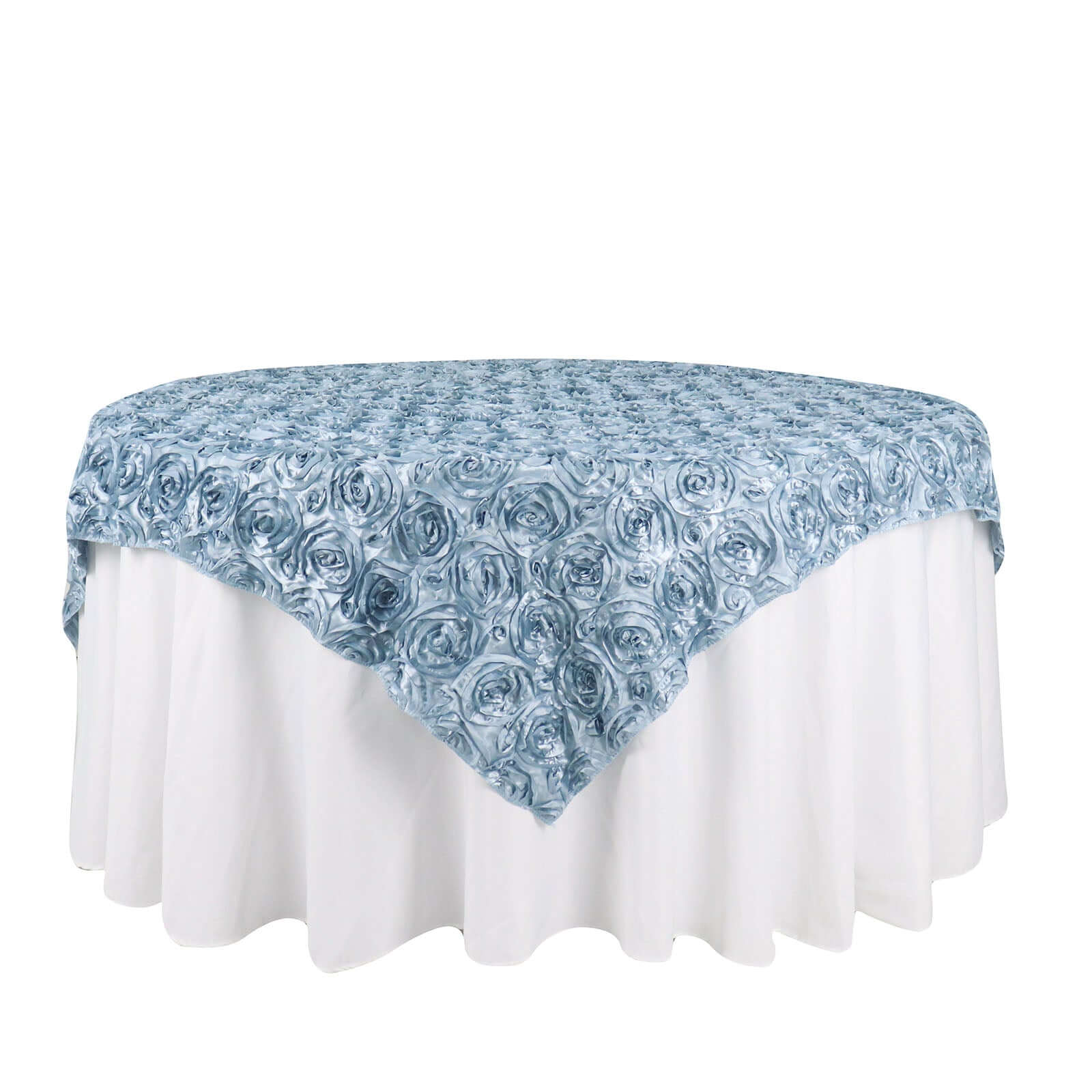 Rosette Satin Square Table Overlay 72"x72" Dusty Blue - 3D Table Topper - Image 5