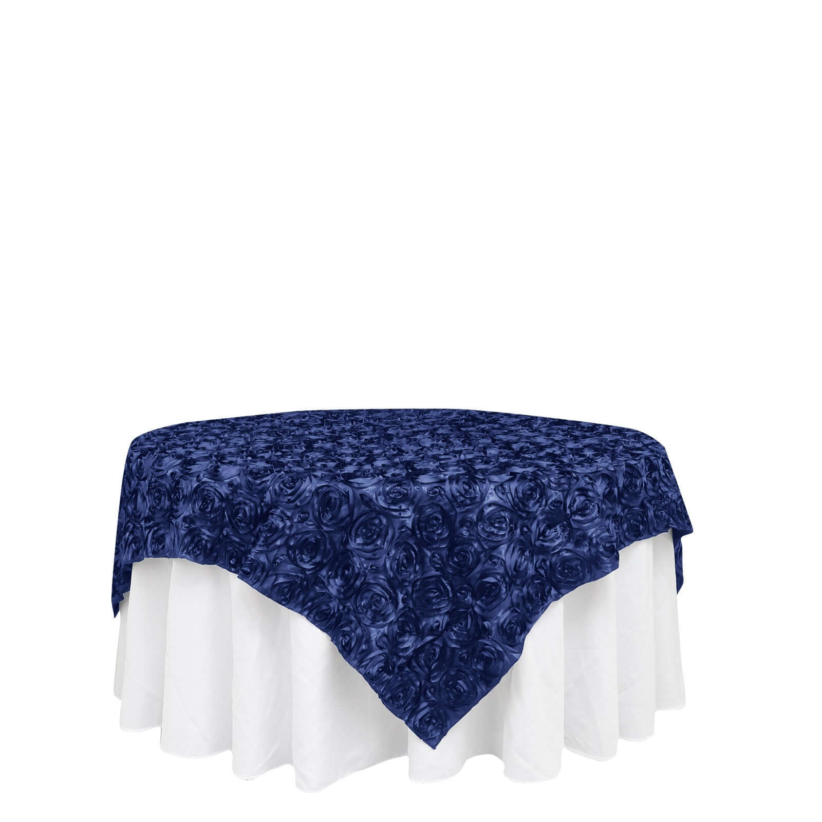 Rosette Satin Square Table Overlay 72"x72" Navy Blue - 3D Table Topper - Image 5