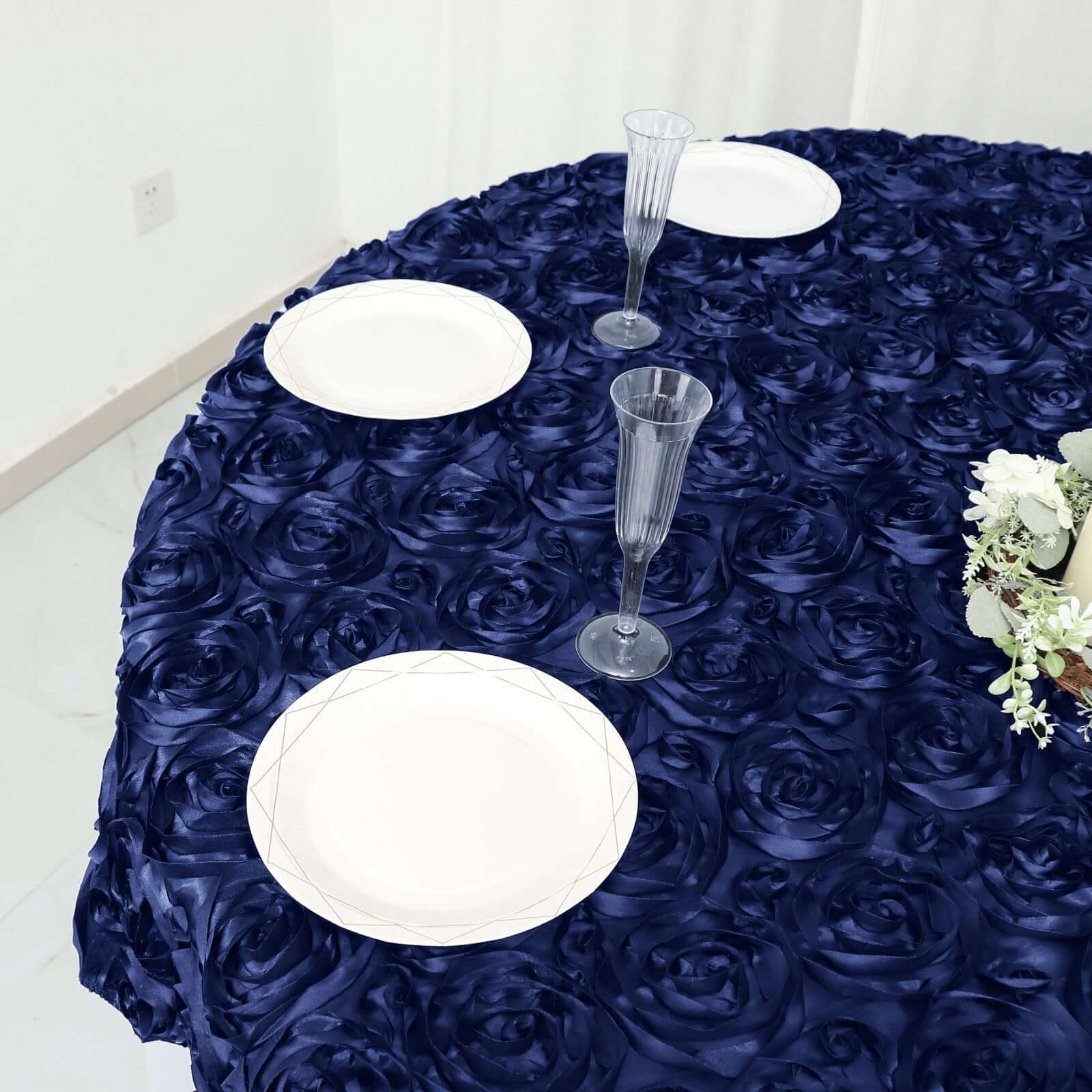 Rosette Satin Square Table Overlay 72"x72" Navy Blue - 3D Table Topper - Image 6