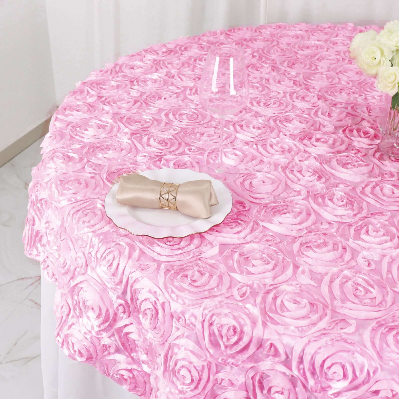 Rosette Satin Square Table Overlay 72"x72" Pink - 3D Table Topper - Image 7